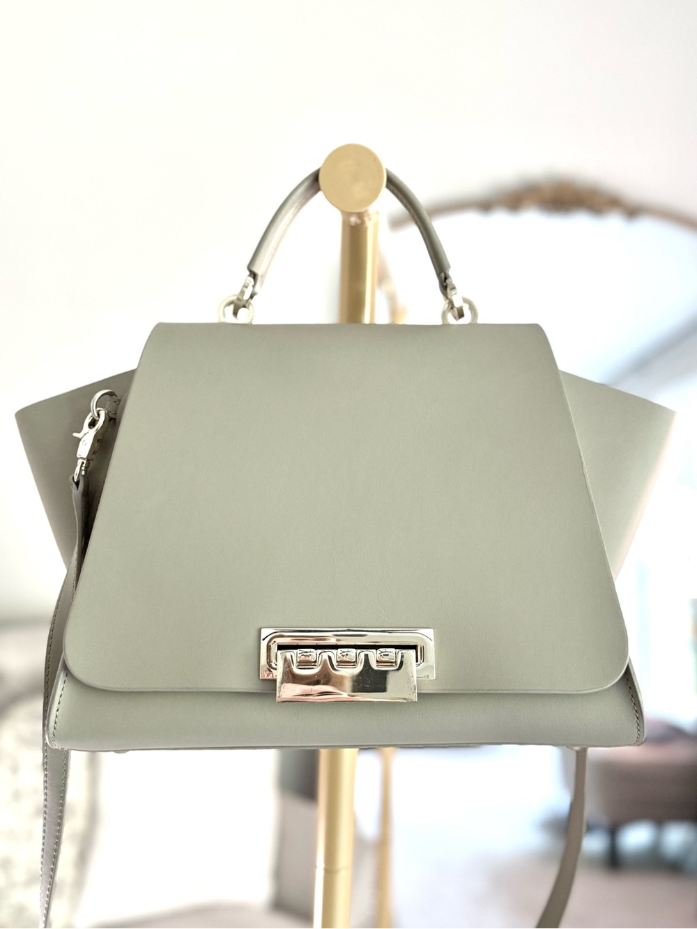 ZAC Posen Iconic Leather Satchel Handbag Crossbody Rare Gold Beige Leather - Picture 2 of 12